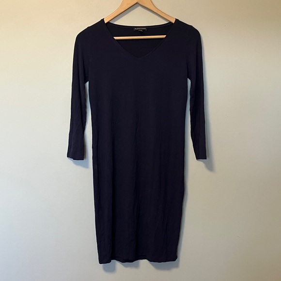 Eileen Fisher Dresses & Skirts - Eileen Fisher Navy V-Neck Long Sleeve Midi Dress